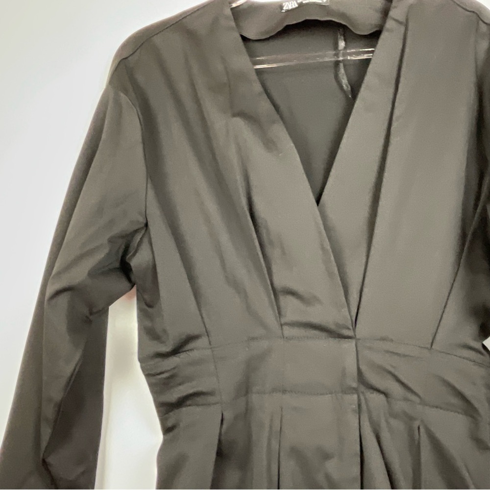 Zara Dress‎ Poplin Mini Wrap Longsleeve Pleated Black Cocktail Size XS NWOT - Picture 6 of 12